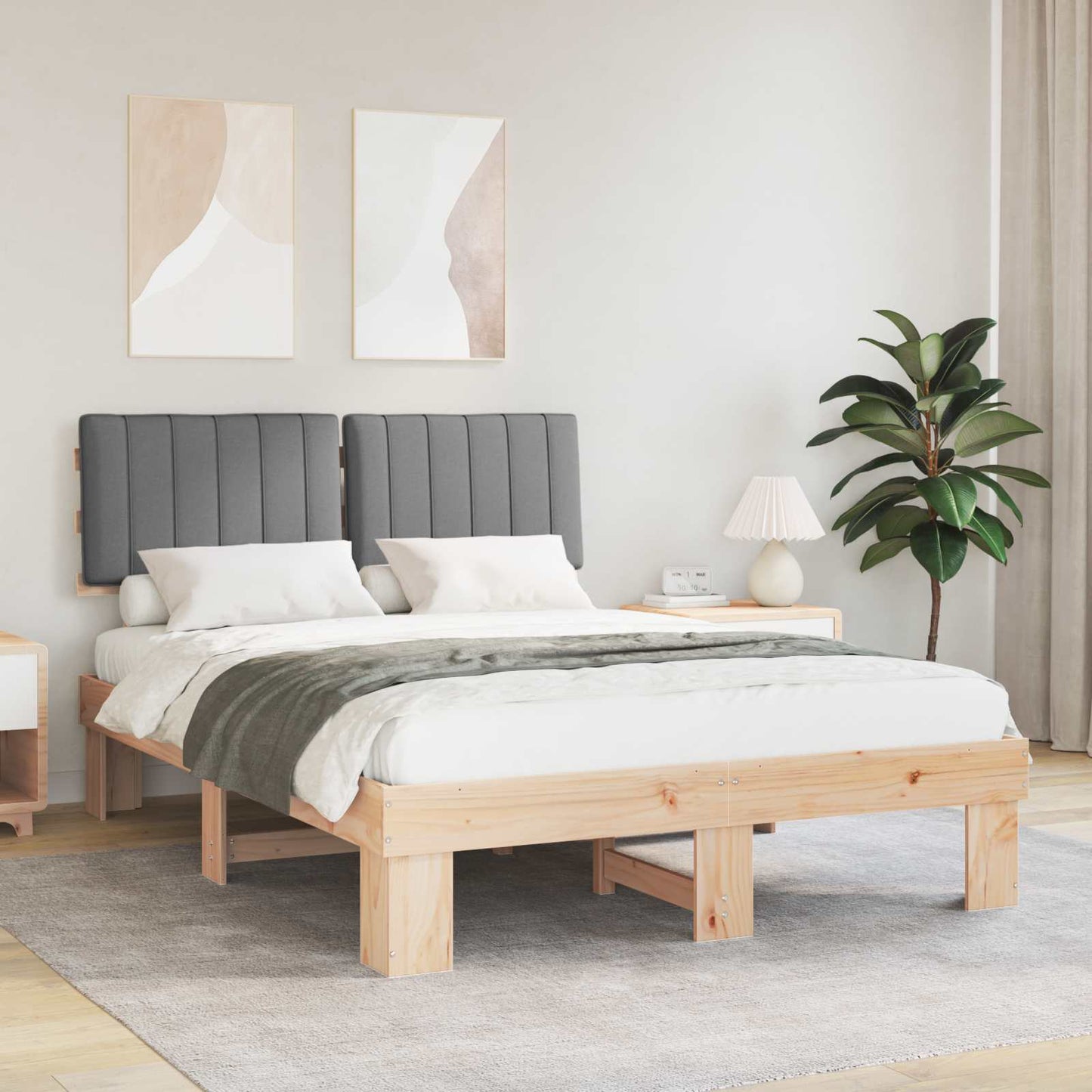 Sengestel med Polstret Hovedgavl Lysegrå 140 x 200 cm