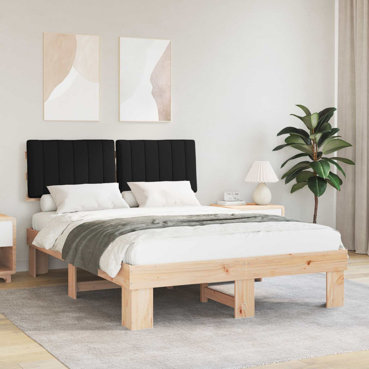 Sengestel med Polstret Hovedgavl Sort 140 x 200 cm