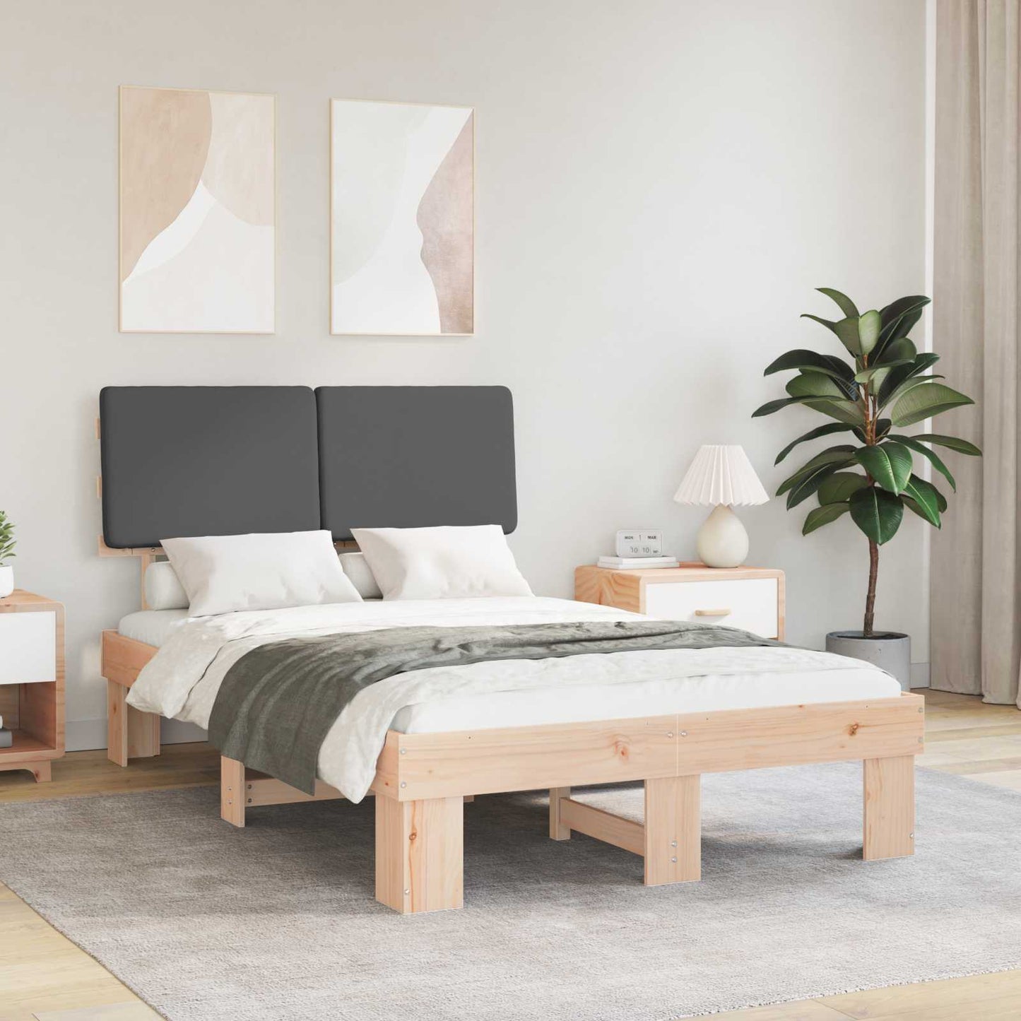 Sengestel med Polstret Hovedgavl Mørkegrå 120 x 200 cm