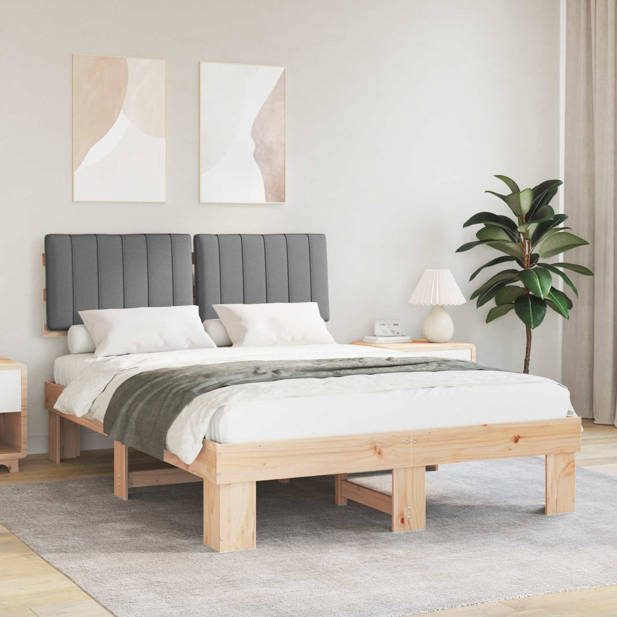 Sengestel med Polstret Hovedgavl Lysegrå 140 x 190 cm