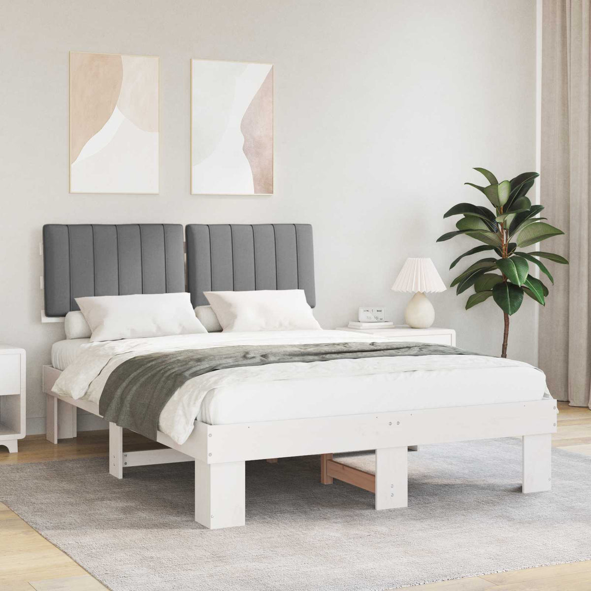 Sengestel med Polstret Hovedgavl Lysegrå 140 x 190 cm