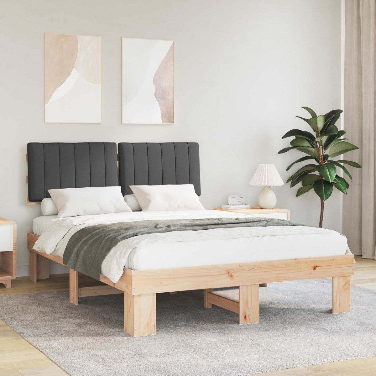 Sengestel med Polstret Hovedgavl Mørkegrå 135 x 190 cm