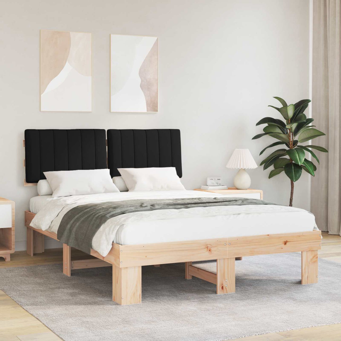 Sengestel med Polstret Hovedgavl Sort 135 x 190 cm