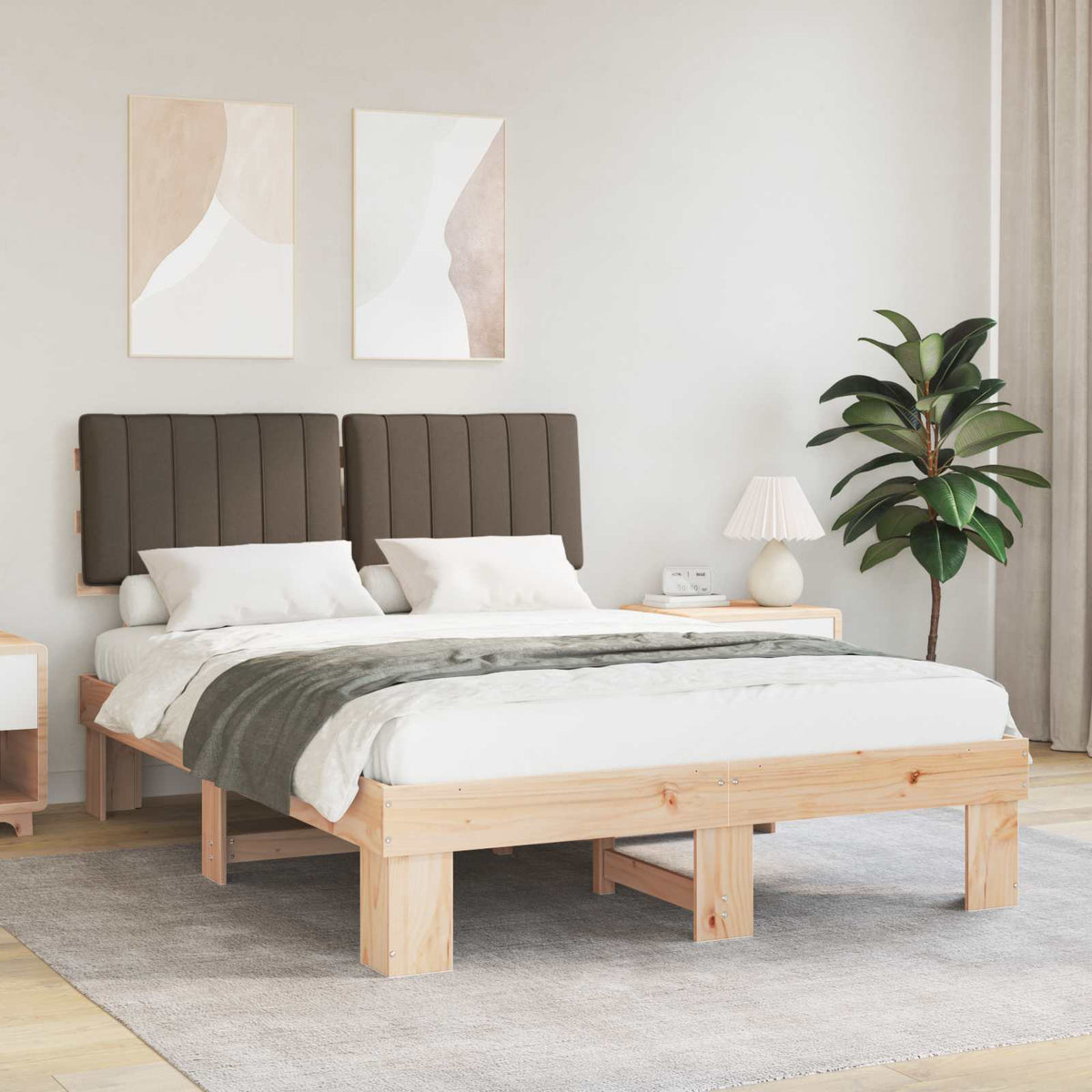 Sengestel med Polstret Hovedgavl Gråbrun 135 x 190 cm