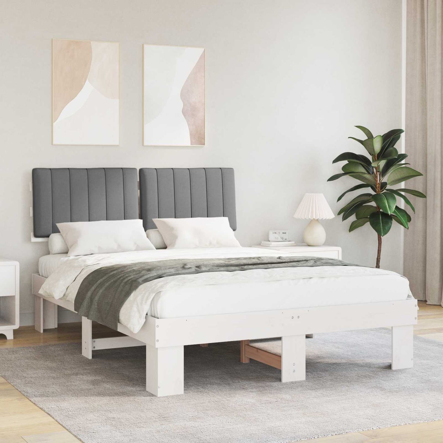 Sengestel med Polstret Hovedgavl Lysegrå 135 x 190 cm