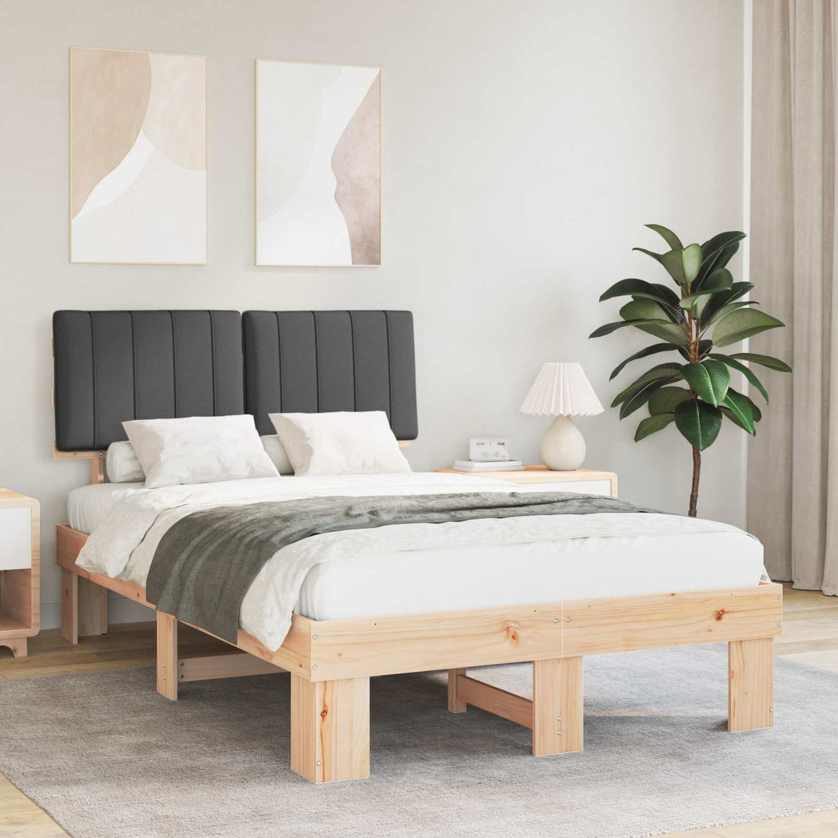 Sengestel med Polstret Hovedgavl Mørkegrå 120 x 190 cm