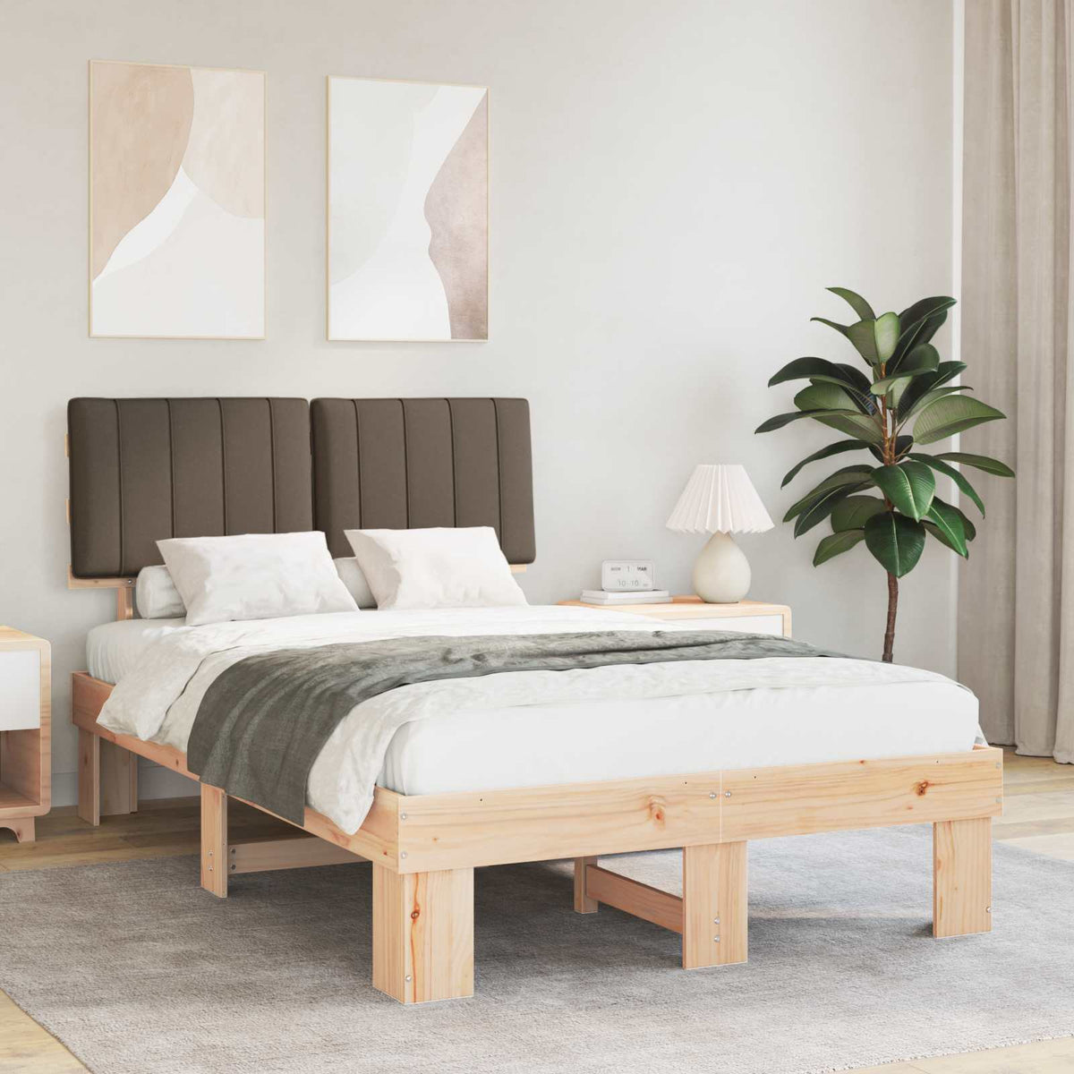 Sengestel med Polstret Hovedgavl Gråbrun 120 x 190 cm