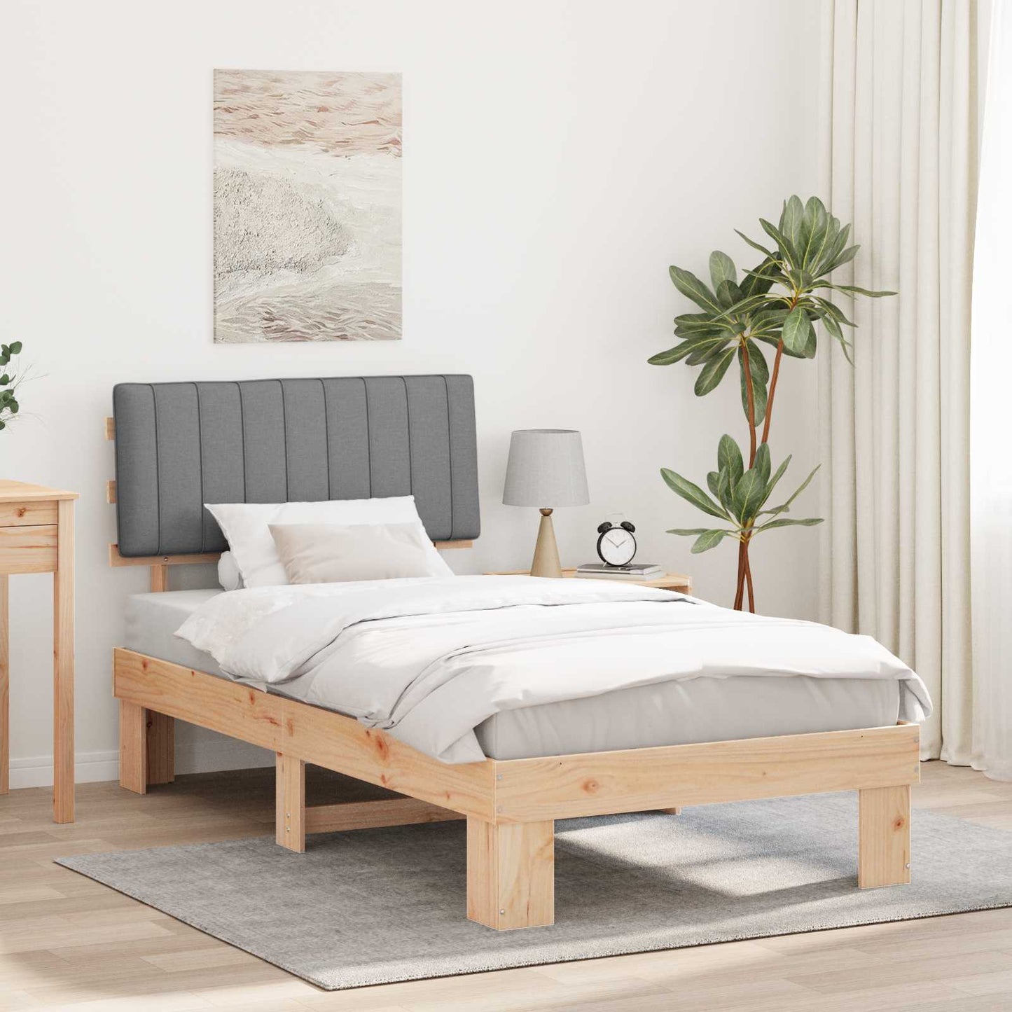 Sengestel med Polstret Hovedgavl Lysegrå 100 x 200 cm
