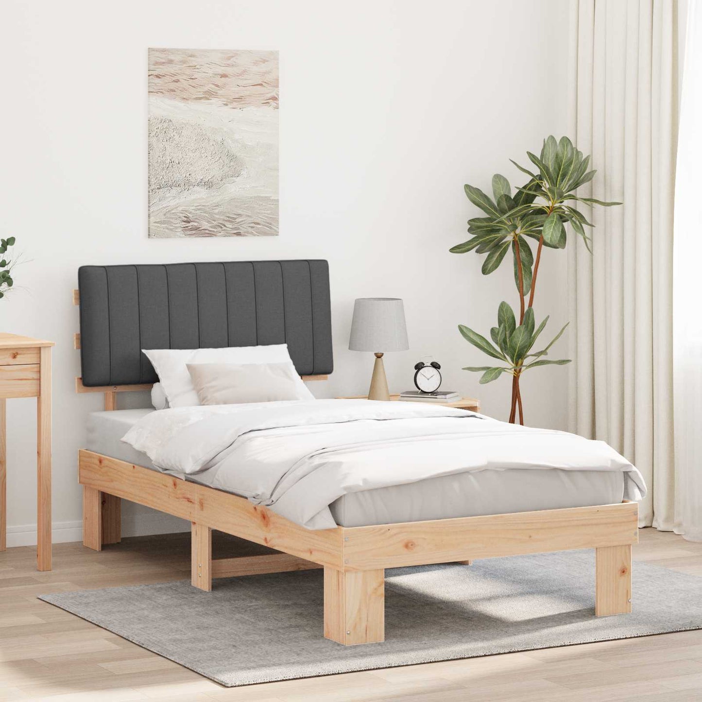 Sengestel med Polstret Hovedgavl Mørkegrå 100 x 200 cm