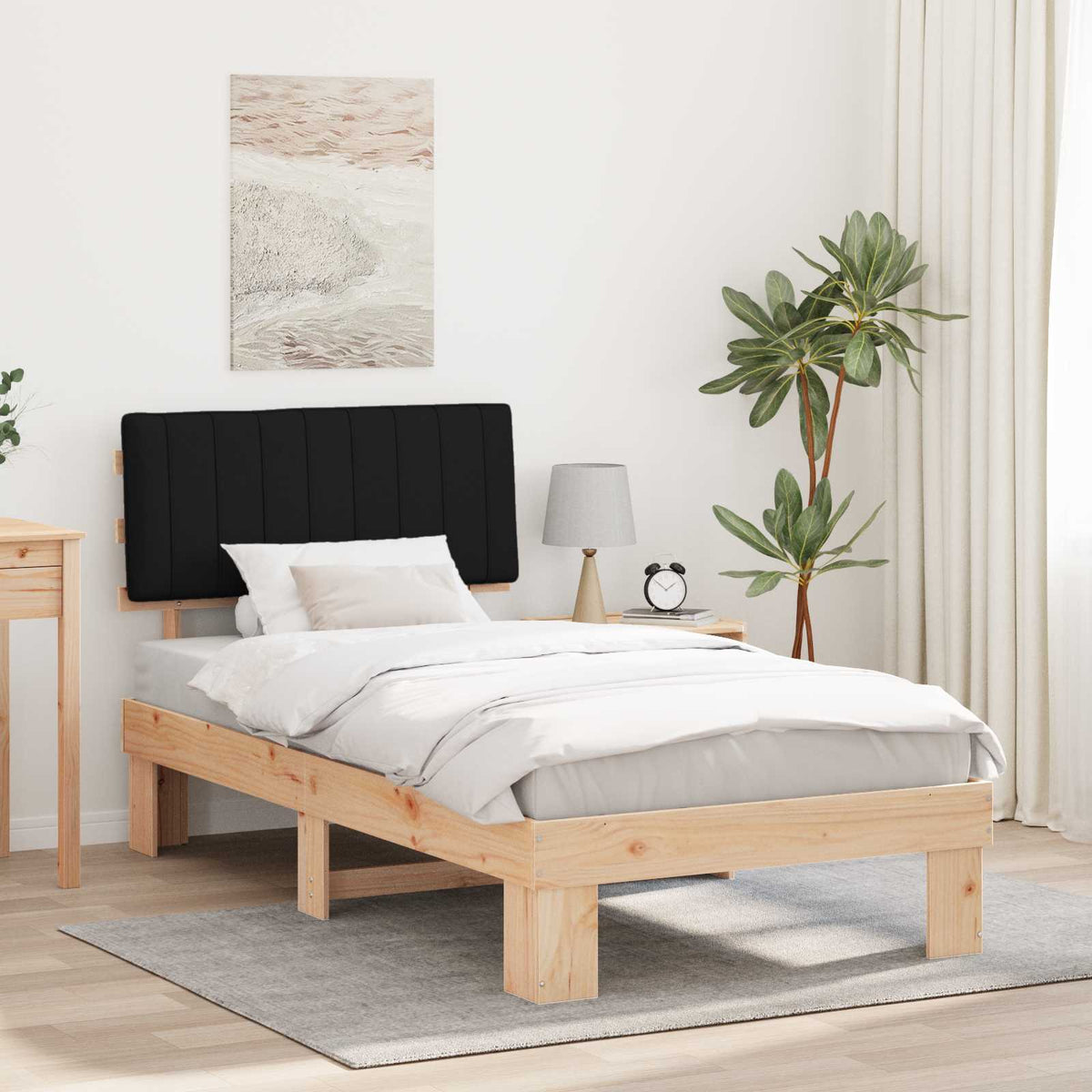 Sengestel med Polstret Hovedgavl Sort 100 x 200 cm