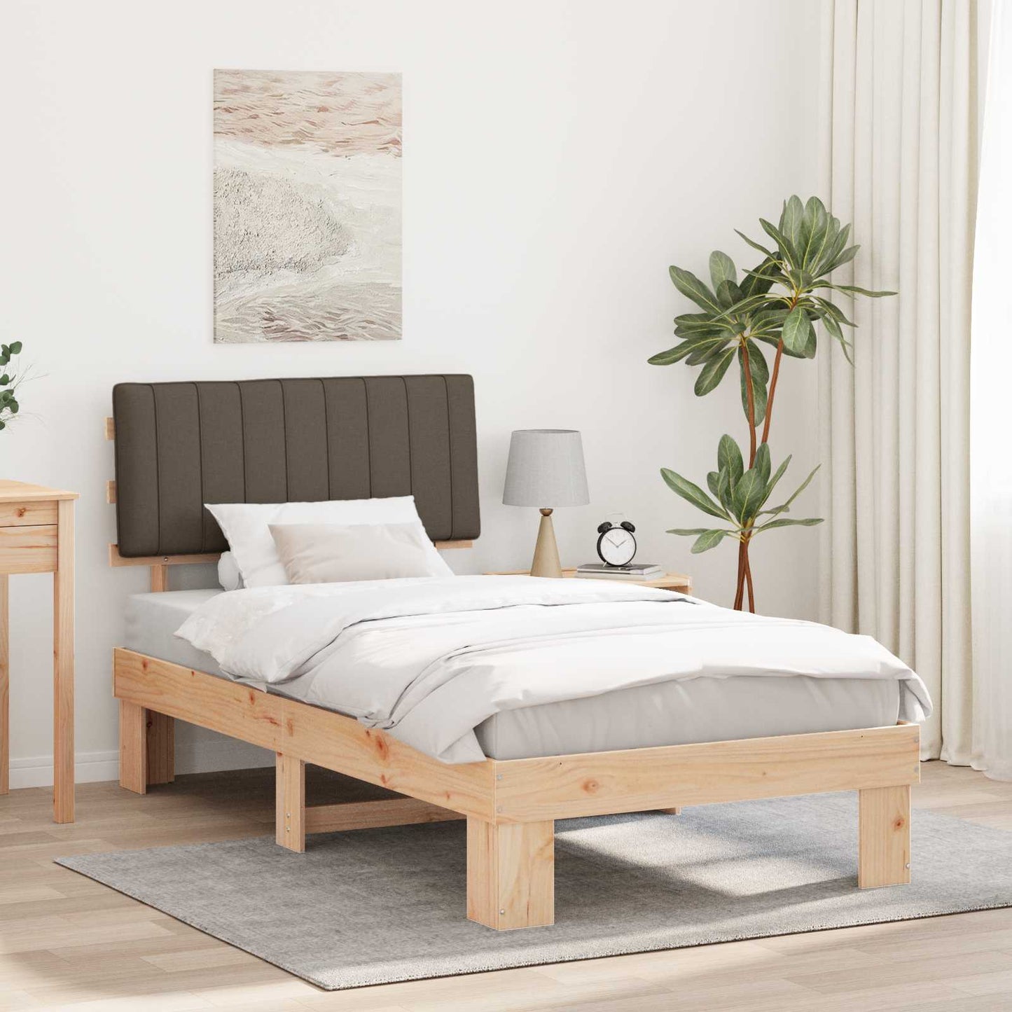 Sengestel med Polstret Hovedgavl Gråbrun 100 x 200 cm