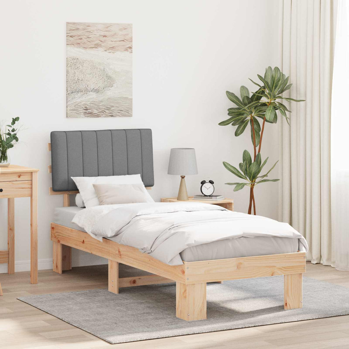 Sengestel med Polstret Hovedgavl Lysegrå 80 x 200 cm
