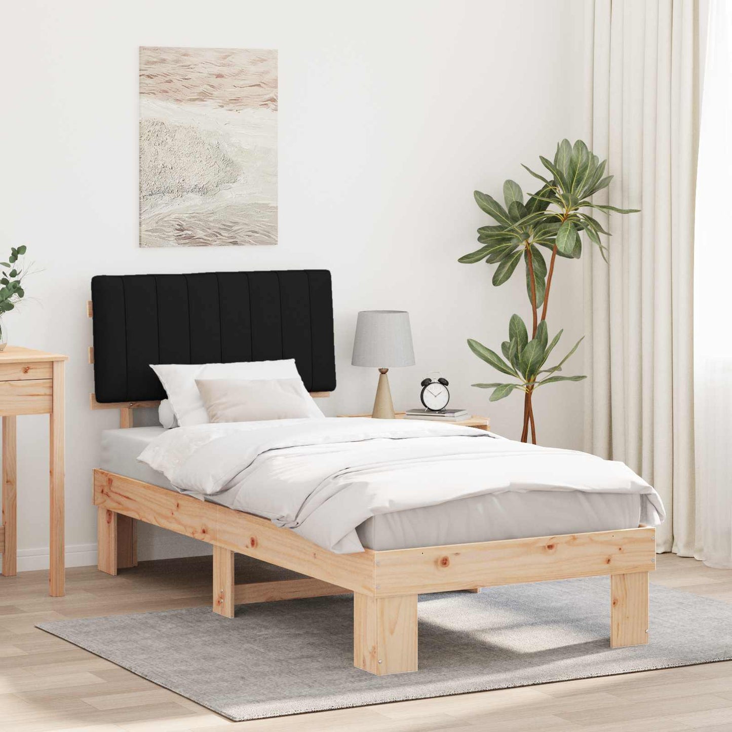 Sengestel med Polstret Hovedgavl Sort 90 x 190 cm