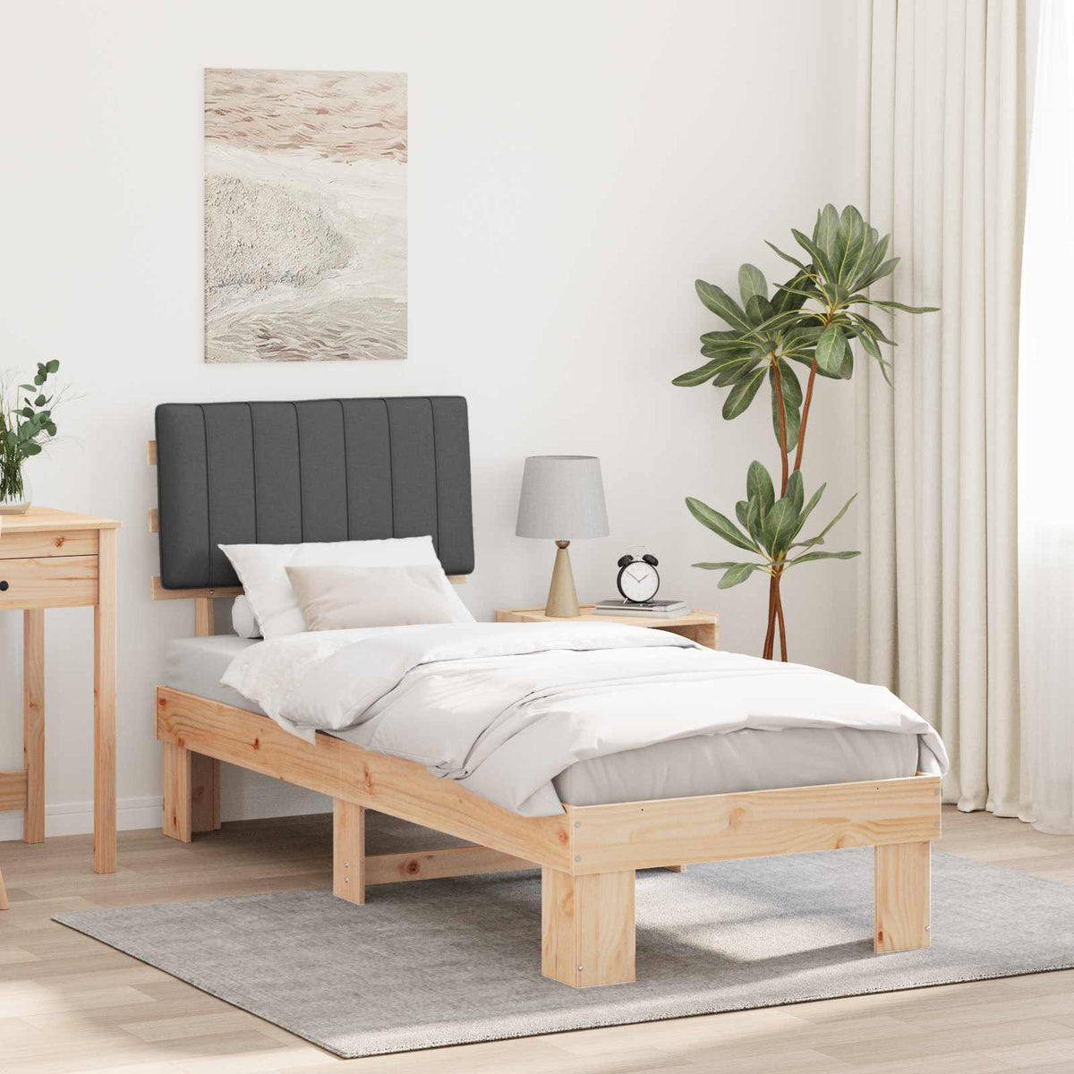 Sengestel med Polstret Hovedgavl Mørkegrå 75 x 190 cm