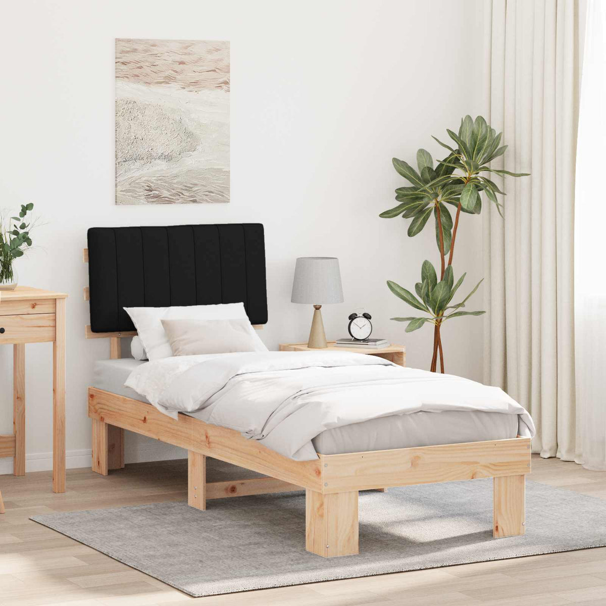 Sengestel med Polstret Hovedgavl Sort 75 x 190 cm