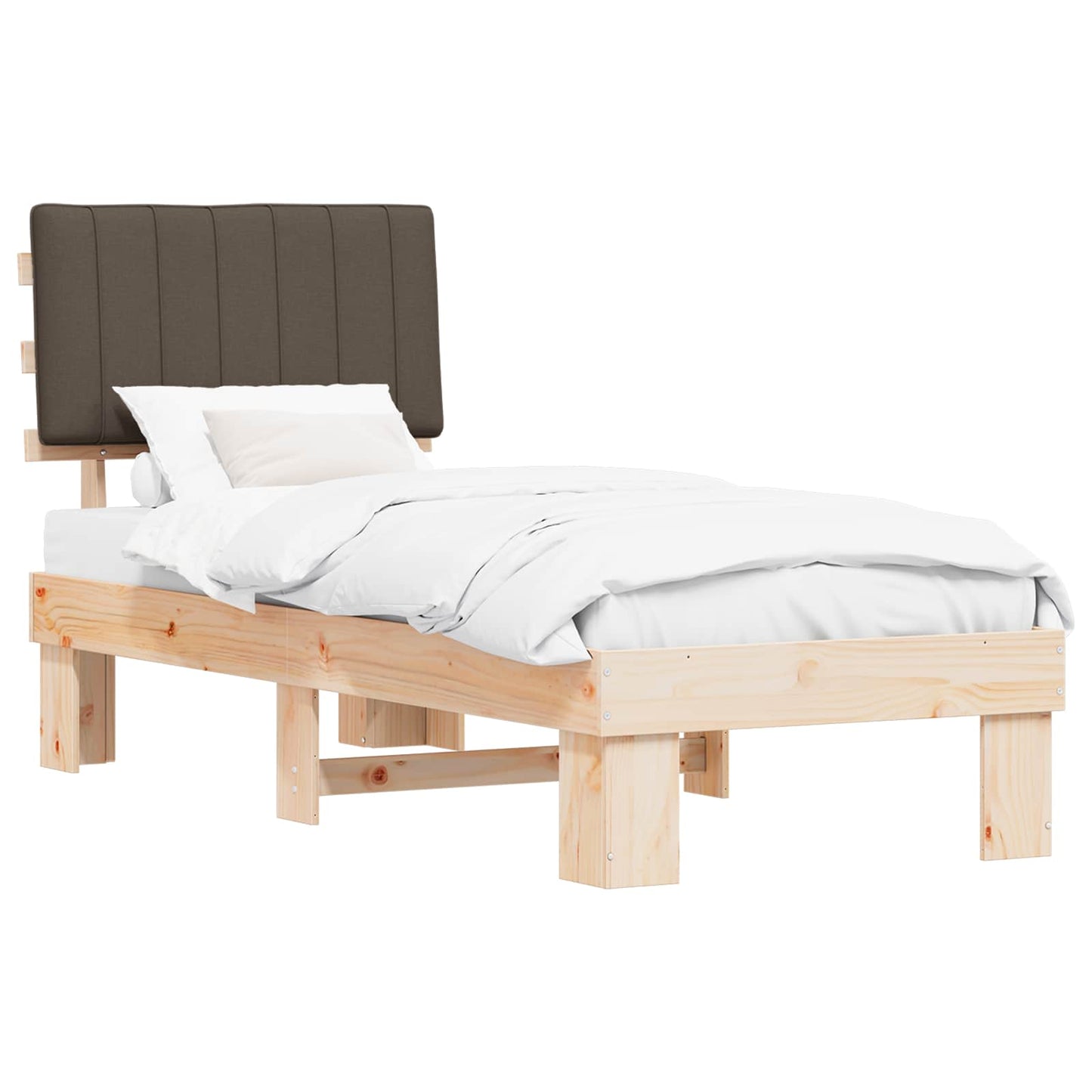 Sengestel med Polstret Hovedgavl Gråbrun 75 x 190 cm