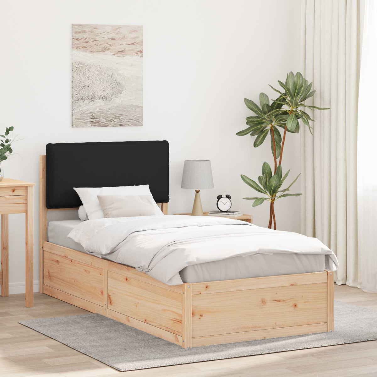 Sengestel med Polstret Hovedgavl Sort 100 x 200 cm