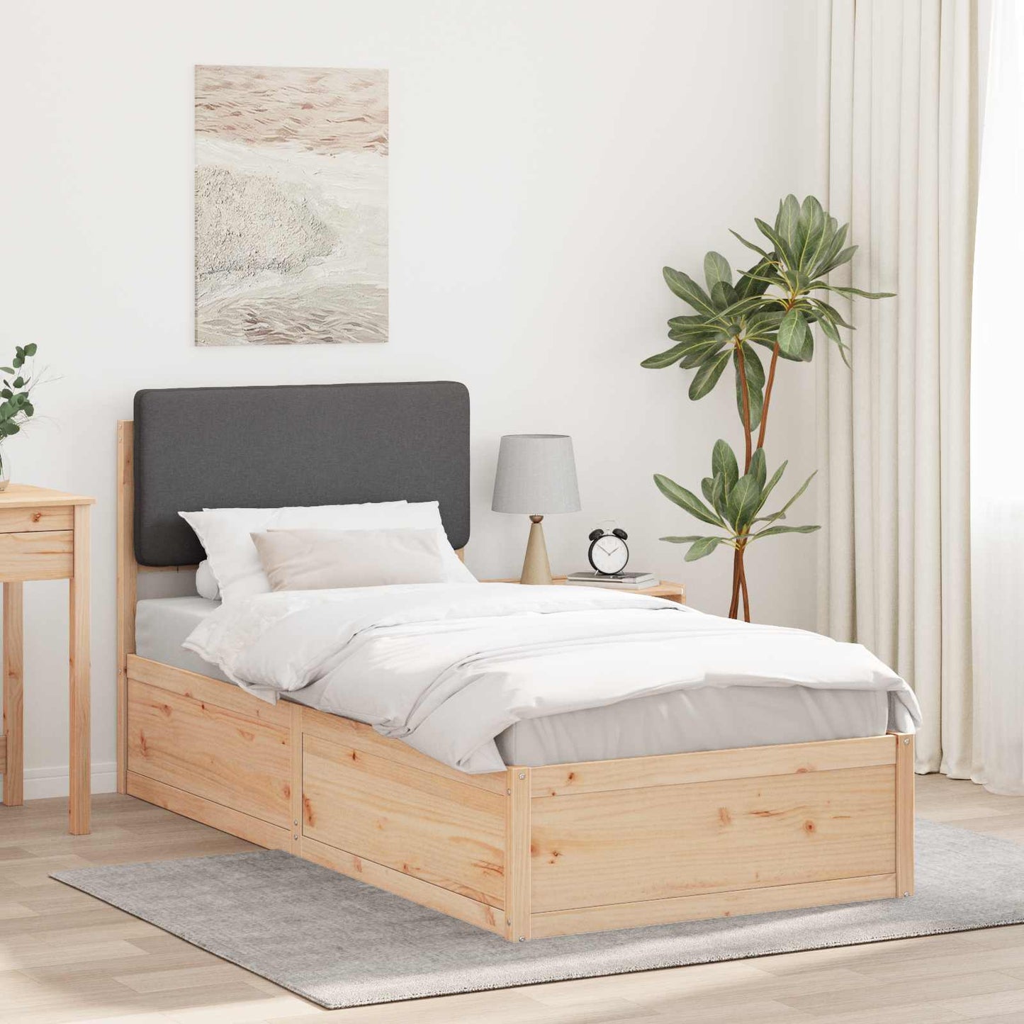 Sengestel med Polstret Hovedgavl Mørkegrå 75 x 190 cm