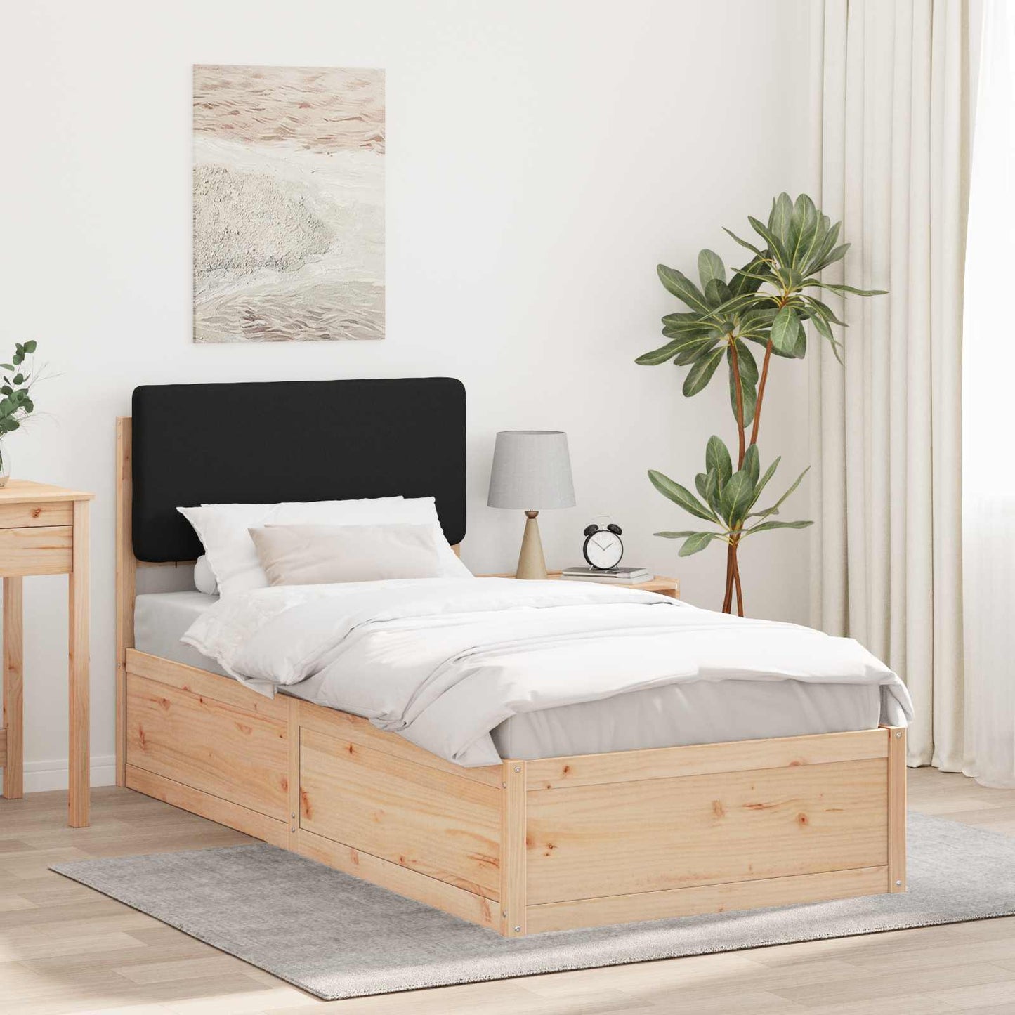 Sengestel med Polstret Hovedgavl Sort 75 x 190 cm
