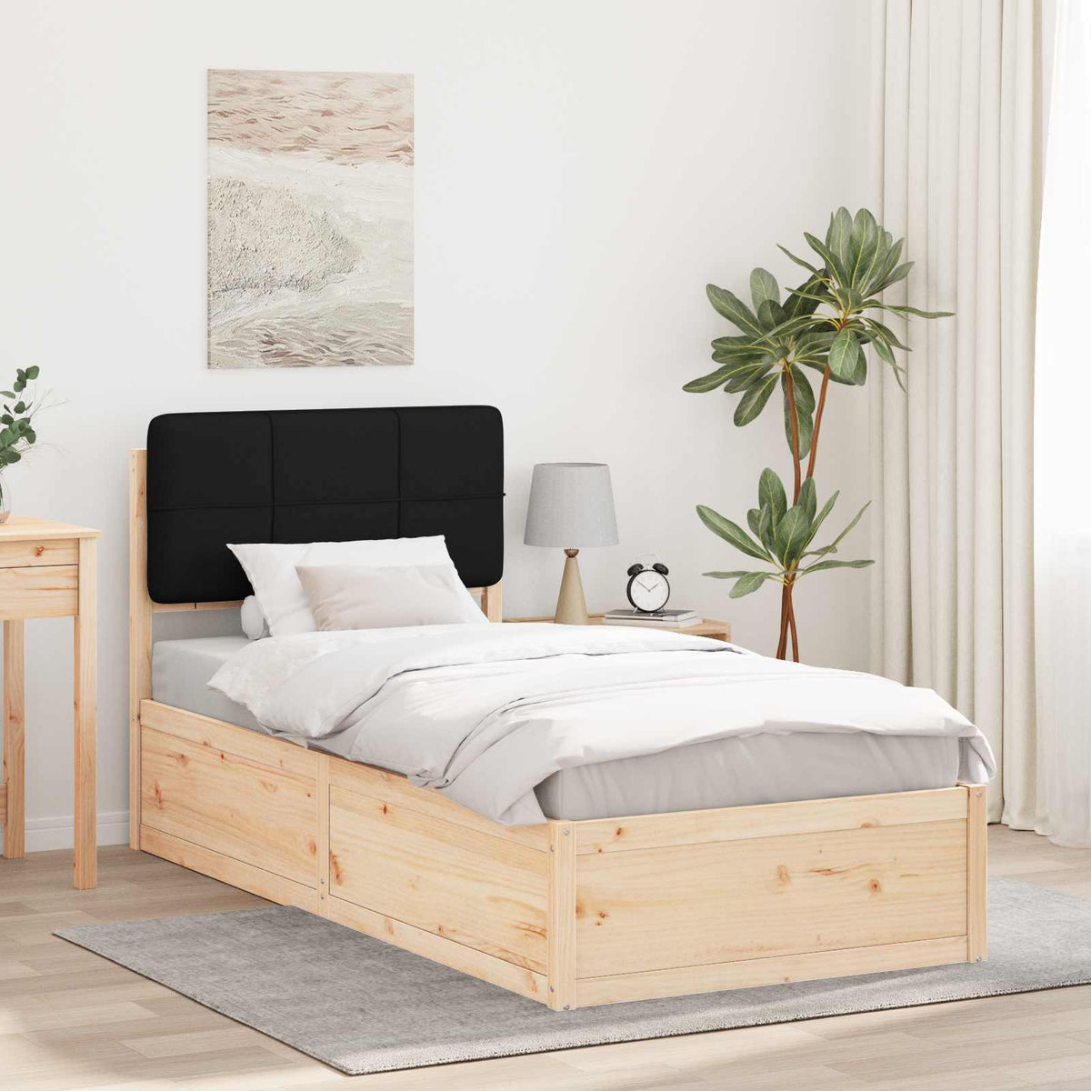Sengestel med Polstret Hovedgavl Sort 90 x 200 cm