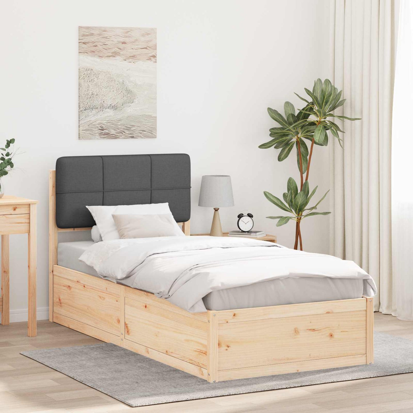 Sengestel med Polstret Hovedgavl Mørkegrå 80 x 200 cm