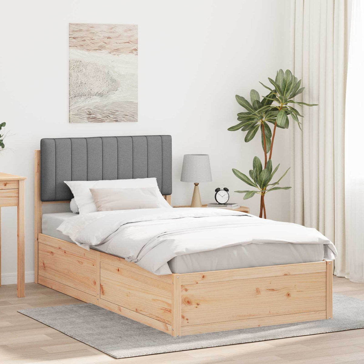 Sengestel med Polstret Hovedgavl Lysegrå 100 x 200 cm