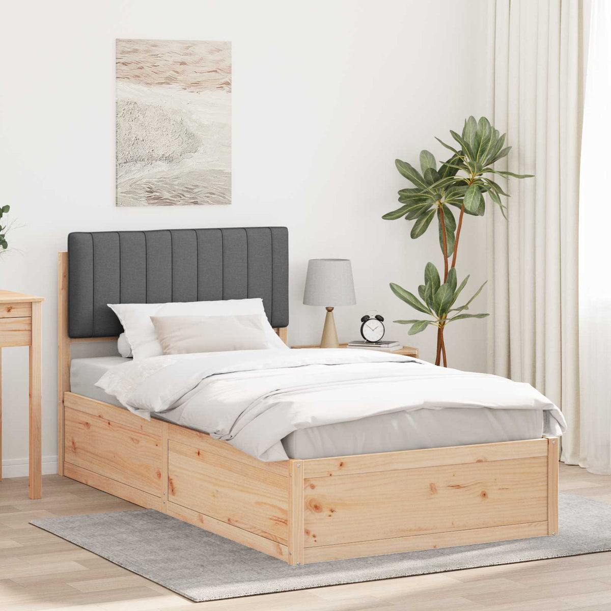 Sengestel med Polstret Hovedgavl Mørkegrå 100 x 200 cm