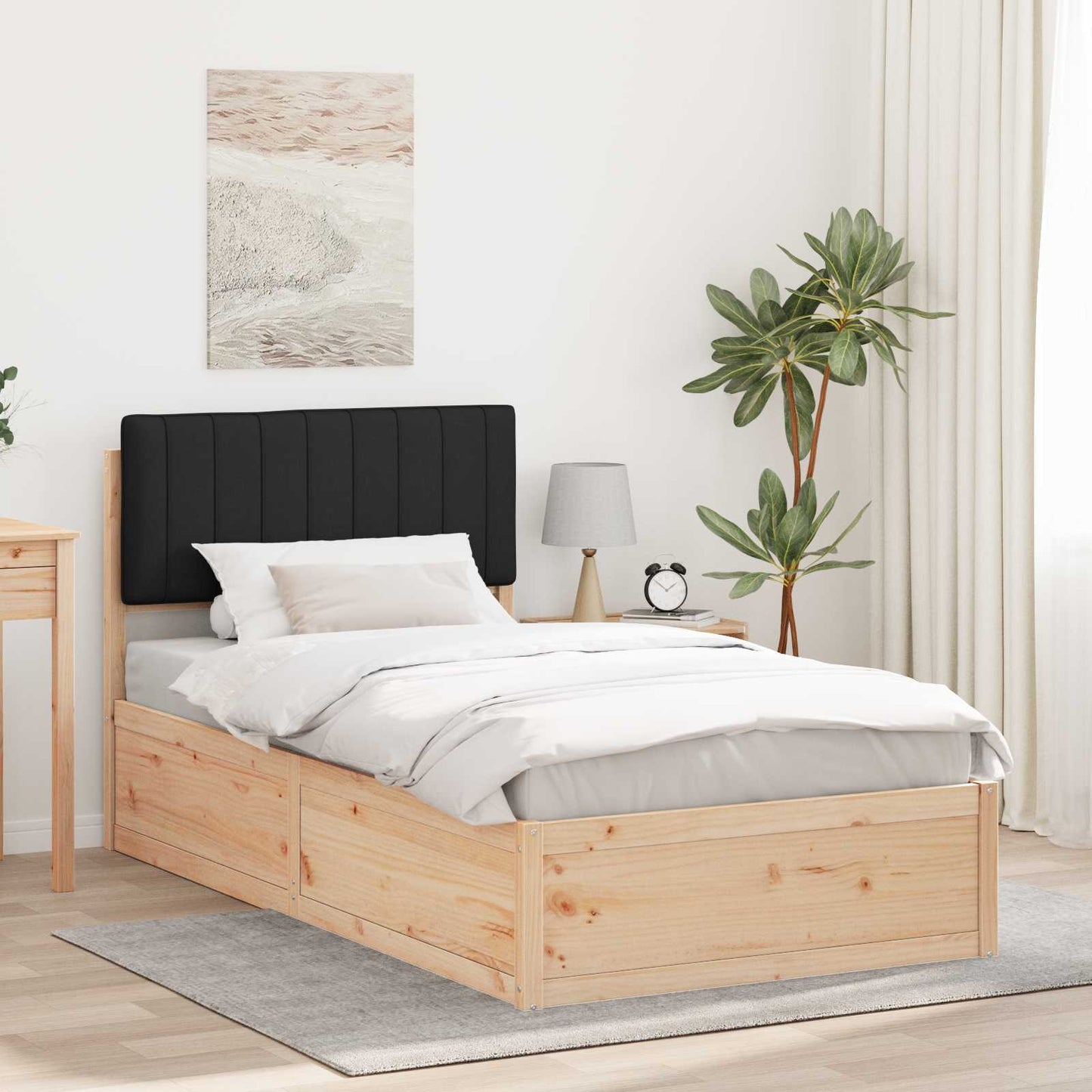 Sengestel med Polstret Hovedgavl Sort 100 x 200 cm