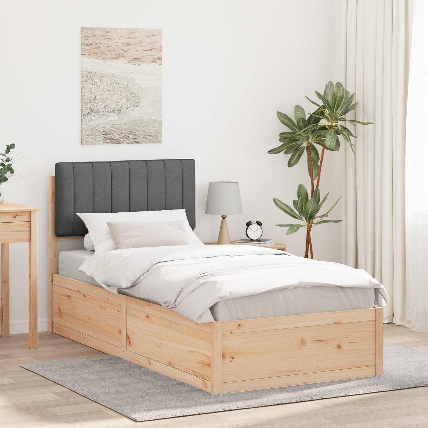 Sengestel med Polstret Hovedgavl Mørkegrå 90 x 200 cm