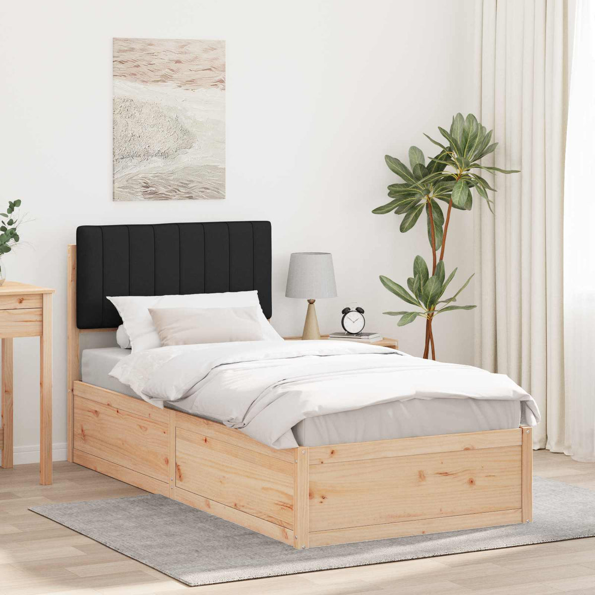Sengestel med Polstret Hovedgavl Sort 90 x 200 cm