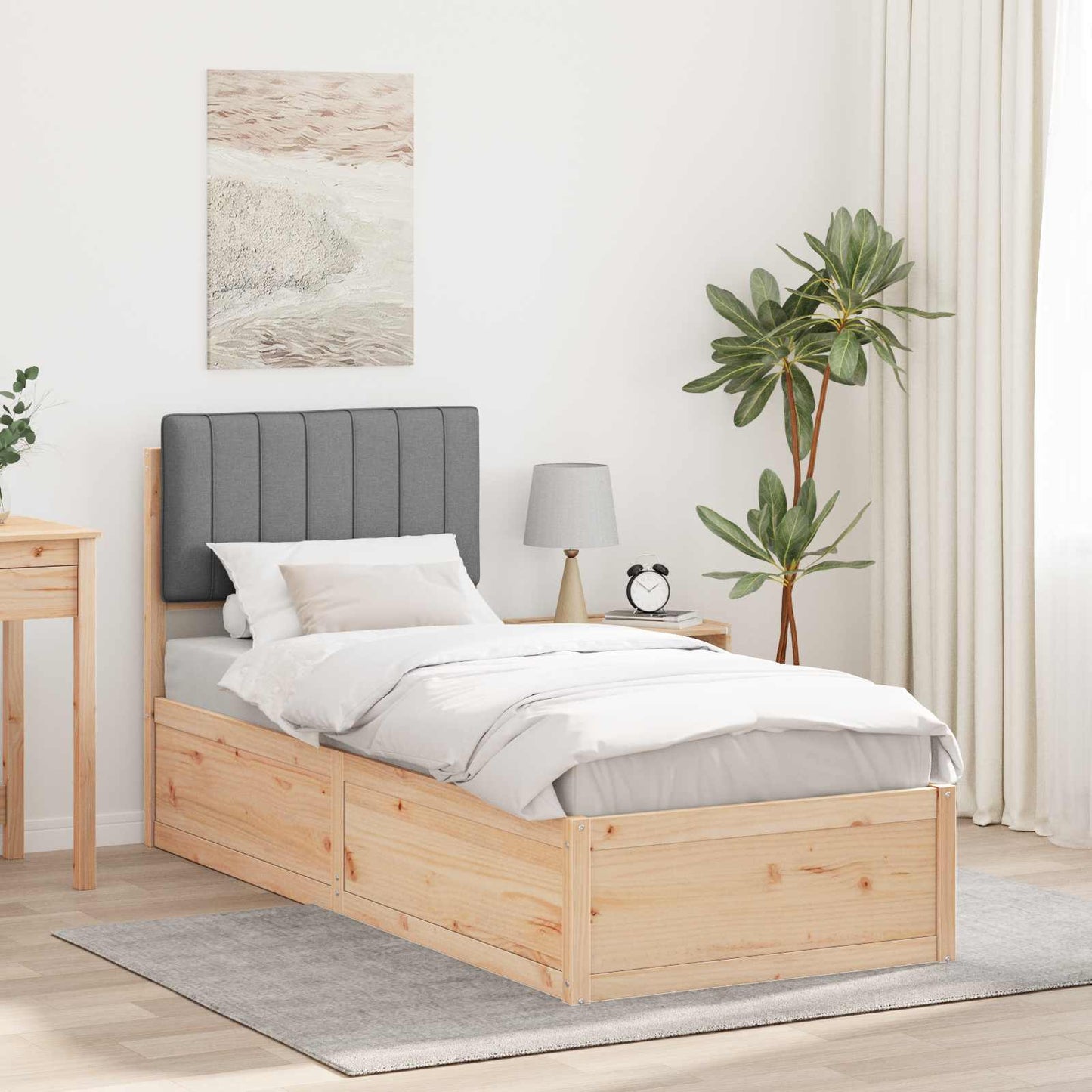 Sengestel med Polstret Hovedgavl Lysegrå 75 x 190 cm