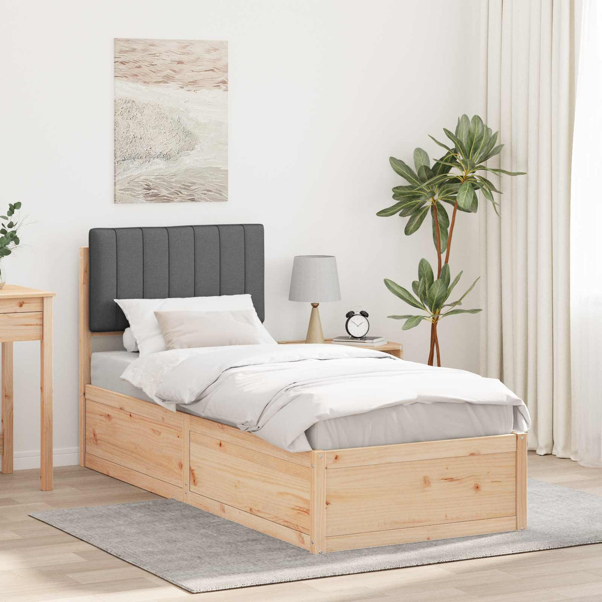 Sengestel med Polstret Hovedgavl Mørkegrå 75 x 190 cm