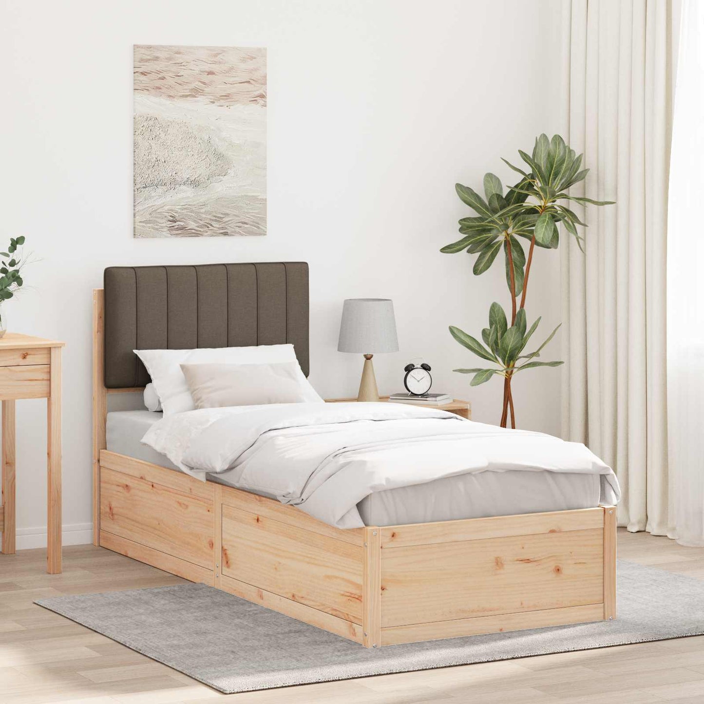 Sengestel med Polstret Hovedgavl Gråbrun 75 x 190 cm