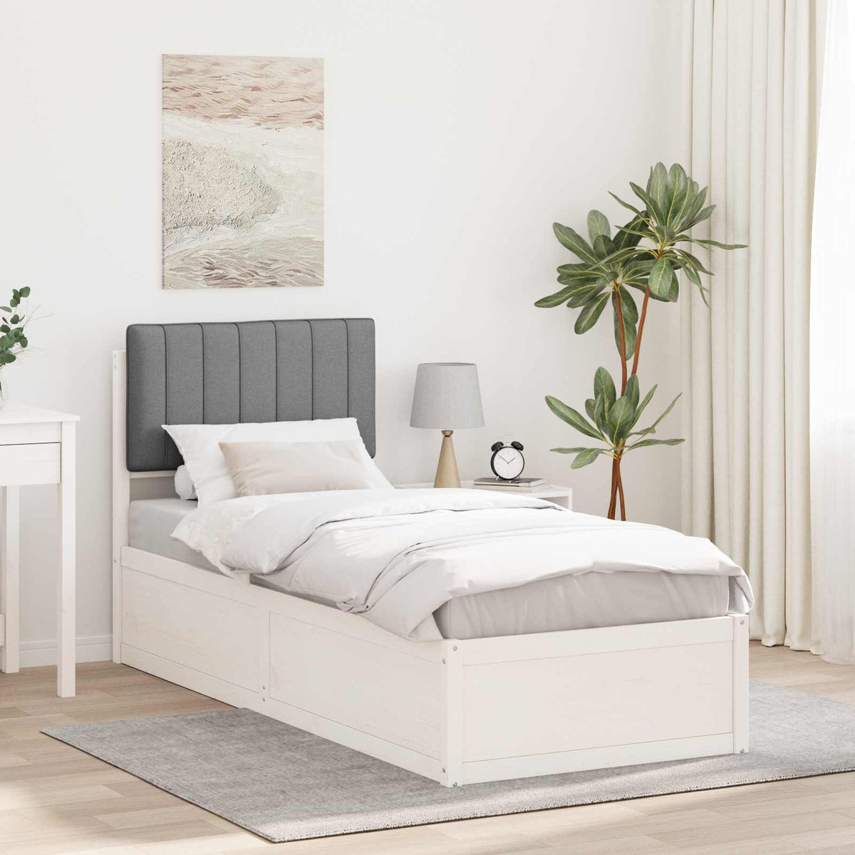 Sengestel med Polstret Hovedgavl Lysegrå 75 x 190 cm