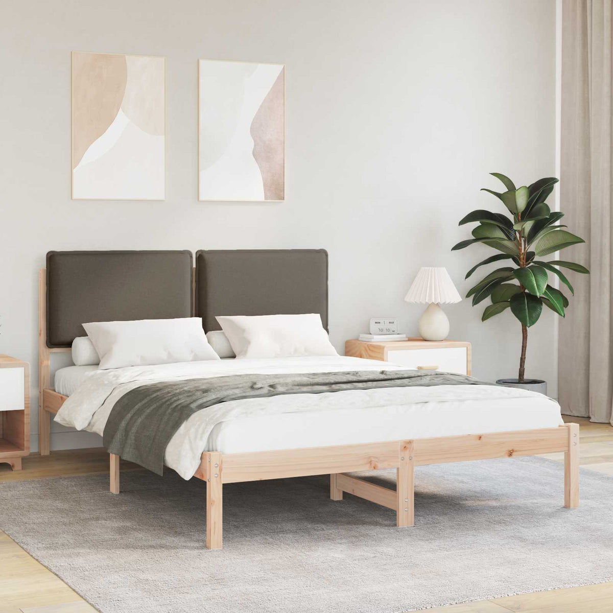 Sengestel med Polstret Hovedgavl Gråbrun 160 x 200 cm