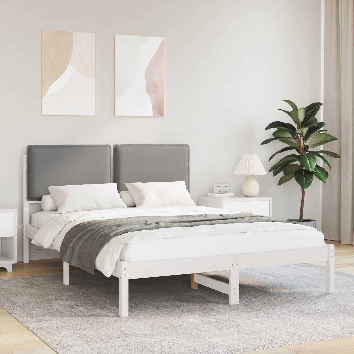 Sengestel med Polstret Hovedgavl Lysegrå 120 x 200 cm