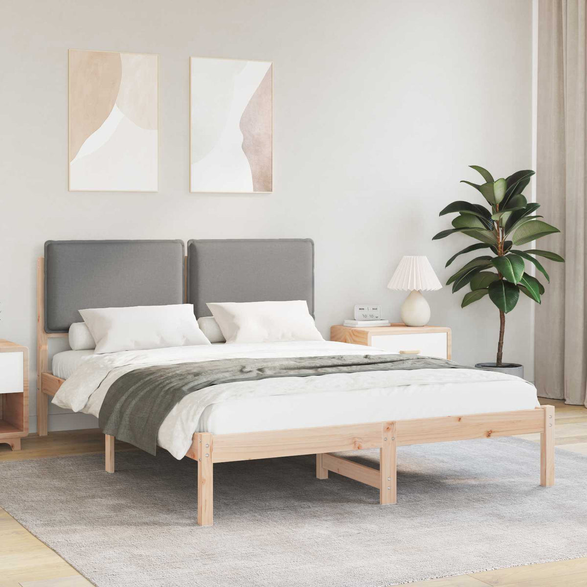 Sengestel med Polstret Hovedgavl Lysegrå 140 x 190 cm