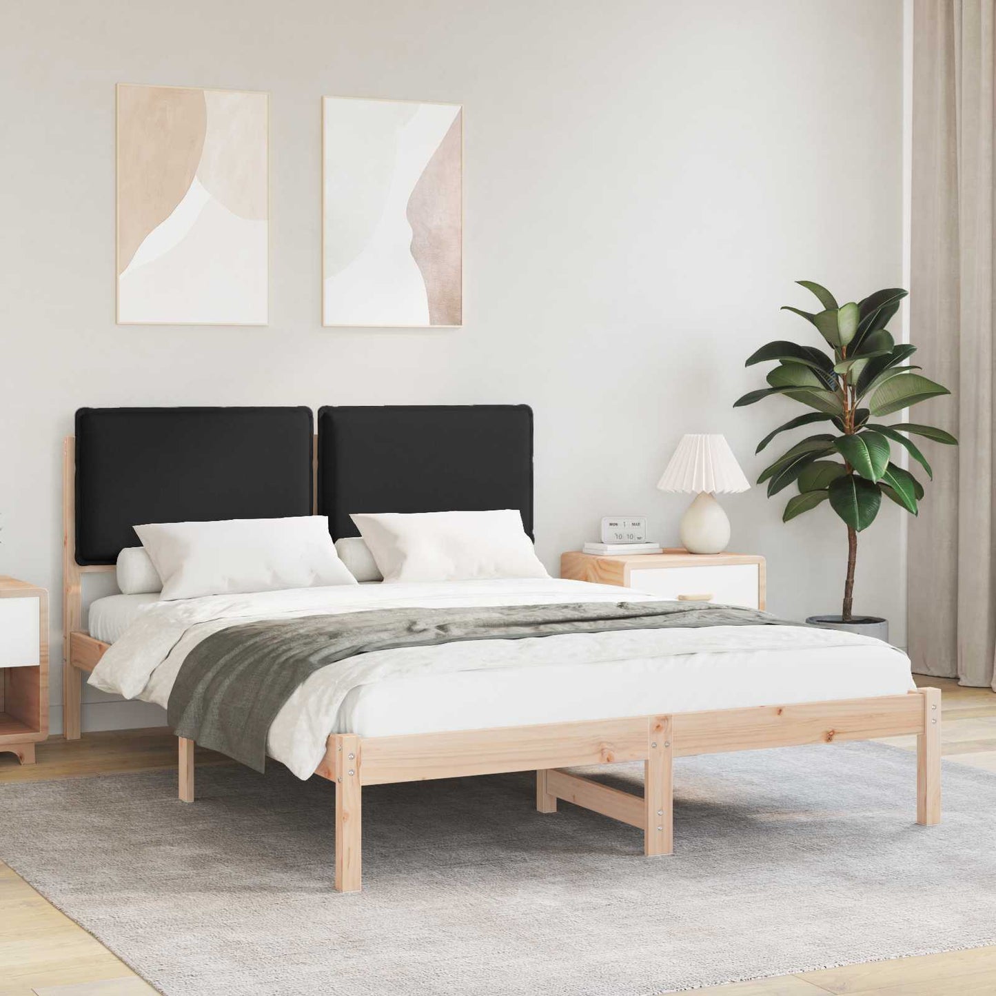 Sengestel med Polstret Hovedgavl Sort 140 x 190 cm