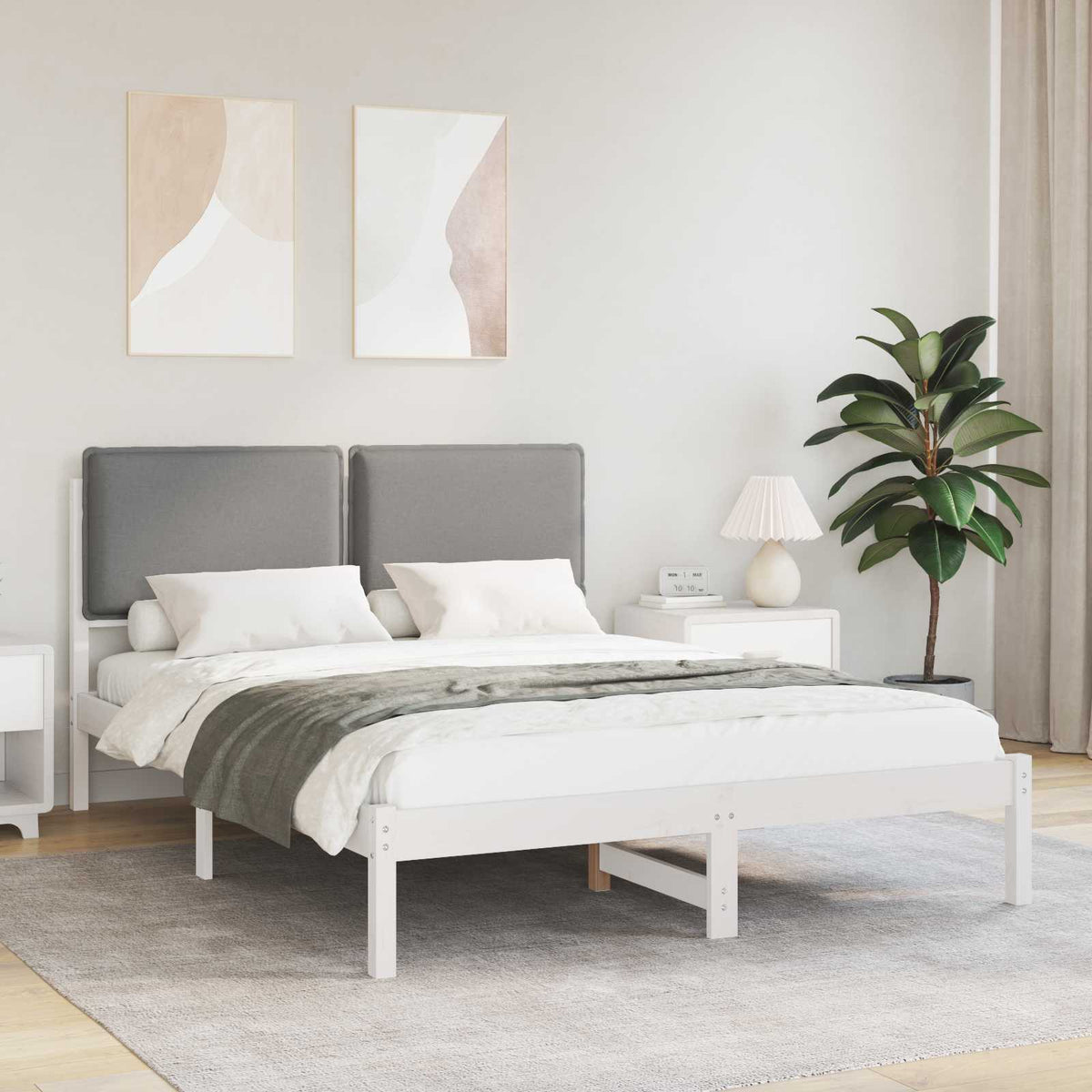 Sengestel med Polstret Hovedgavl Lysegrå 140 x 190 cm