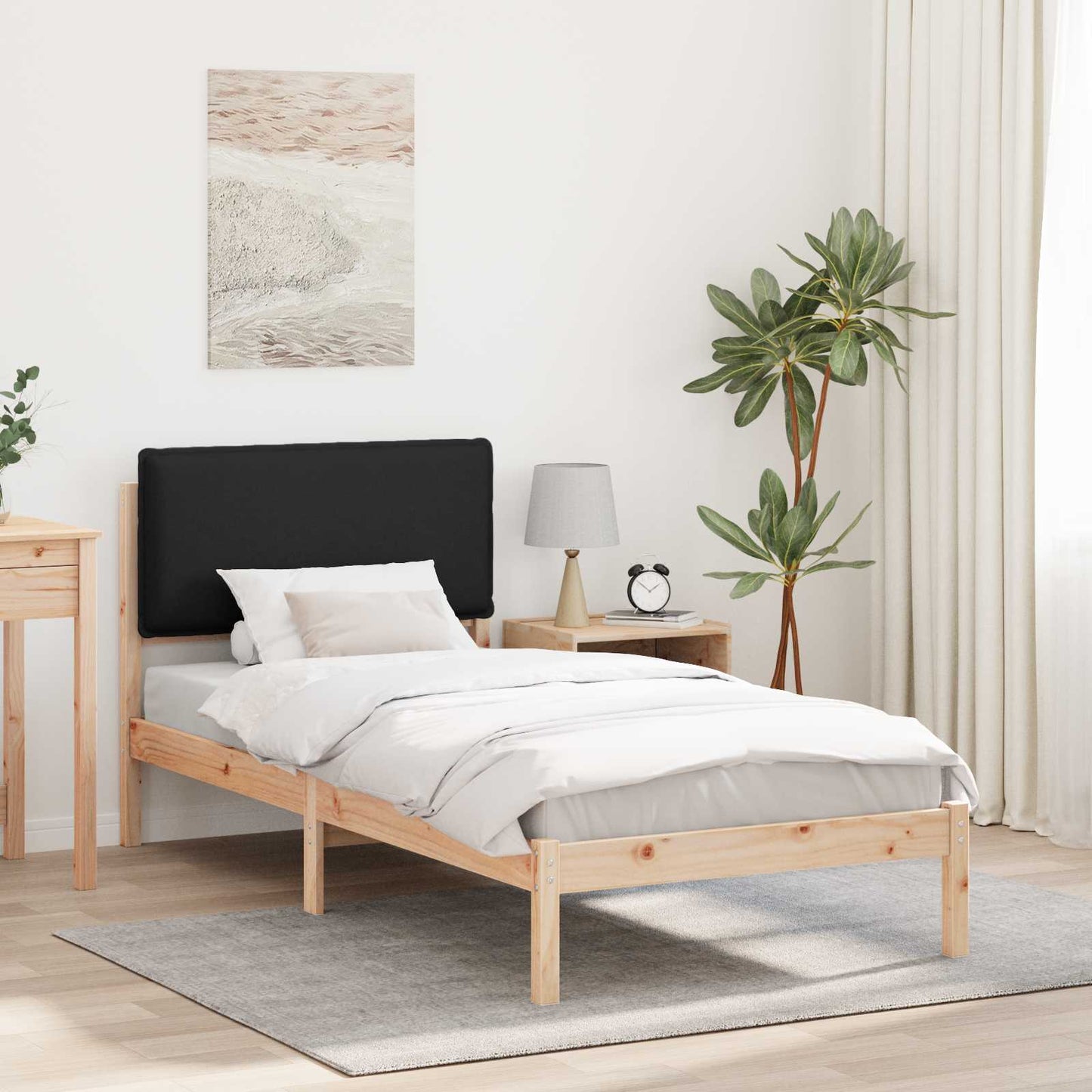 Sengestel med Polstret Hovedgavl Sort 90 x 200 cm