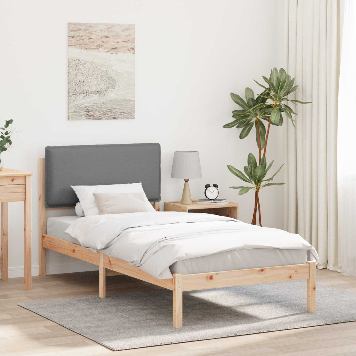 Sengestel med Polstret Hovedgavl Lysegrå 80 x 200 cm