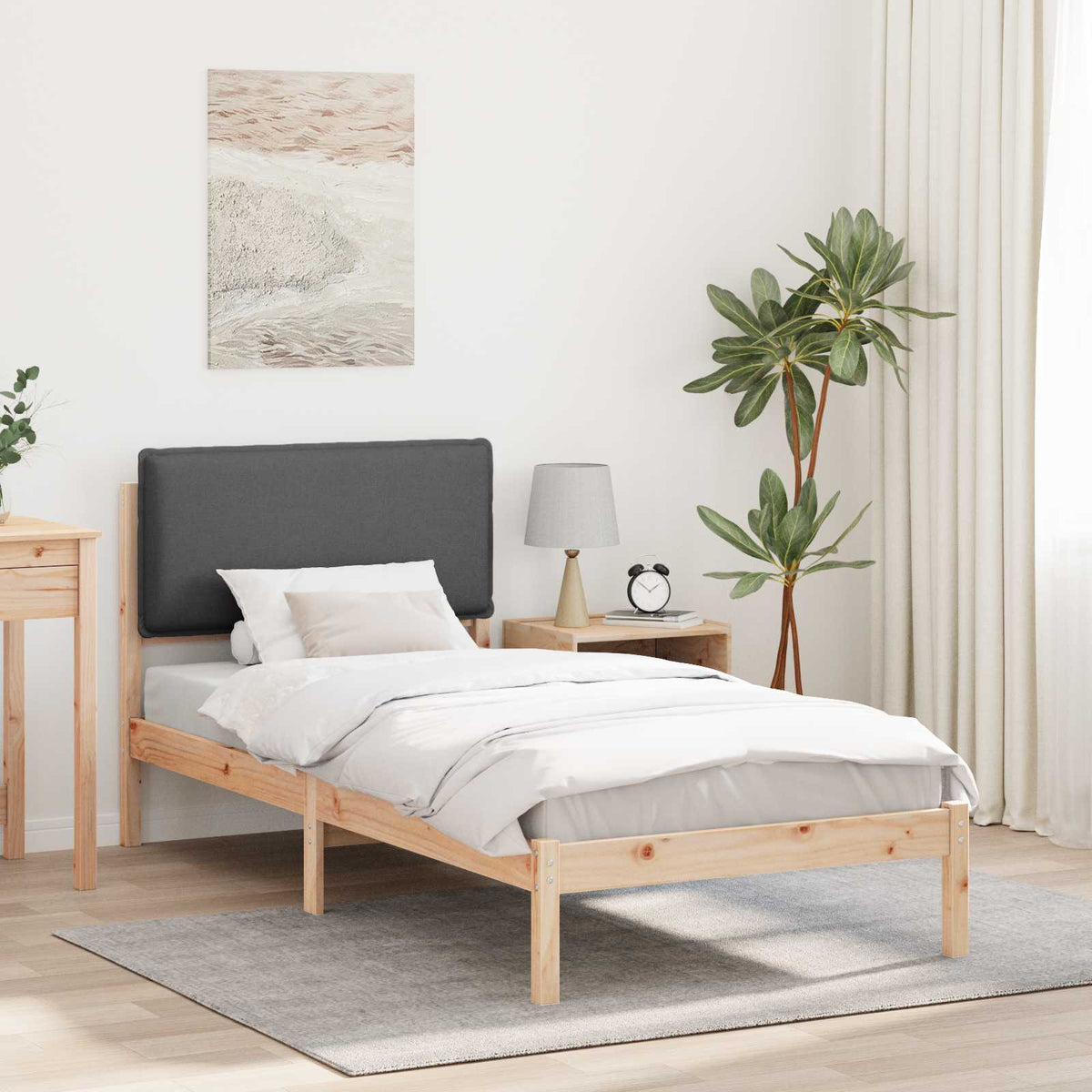 Sengestel med Polstret Hovedgavl Mørkegrå 80 x 200 cm