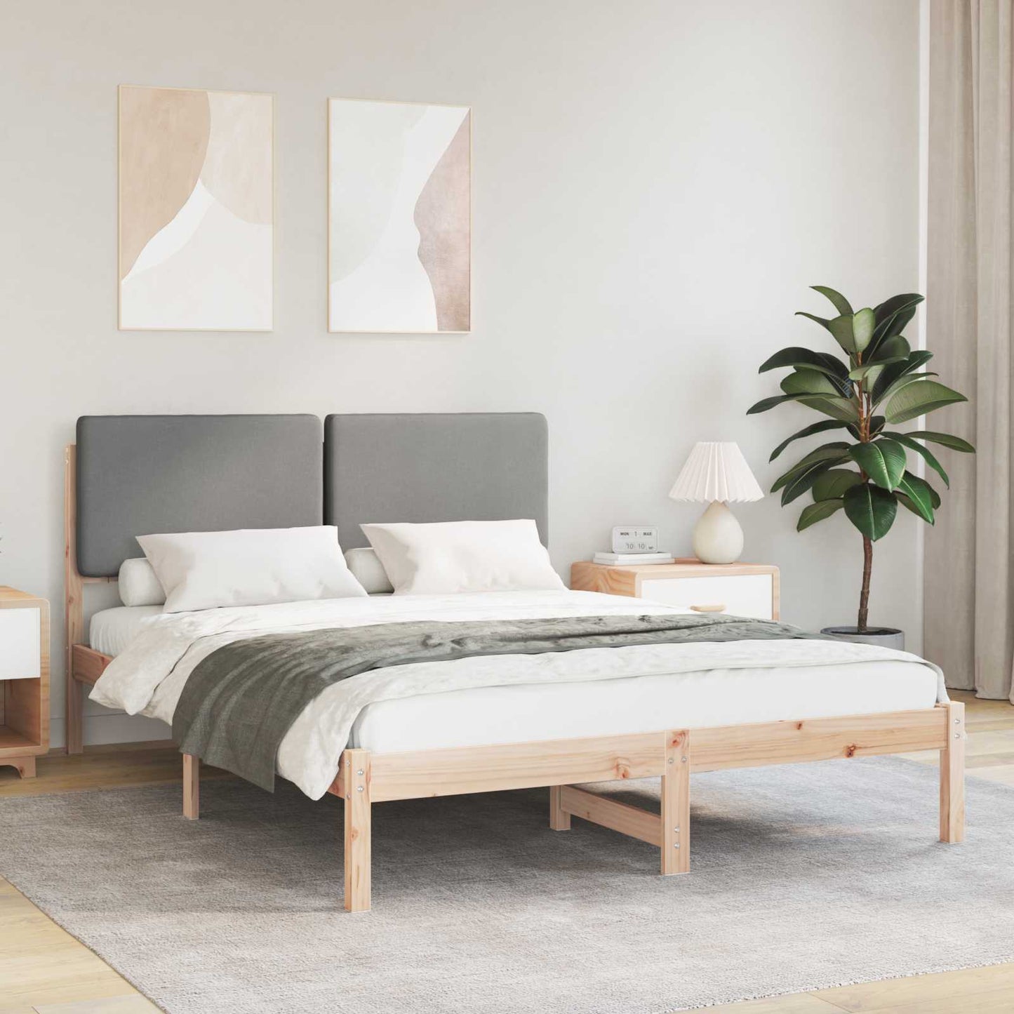 Sengestel med Polstret Hovedgavl Lysegrå 160 x 200 cm