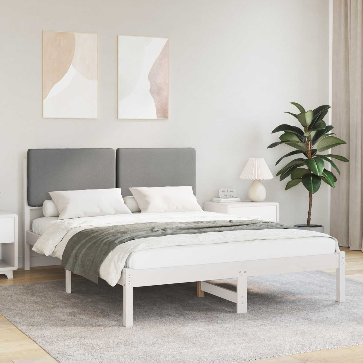 Sengestel med Polstret Hovedgavl Lysegrå 160 x 200 cm