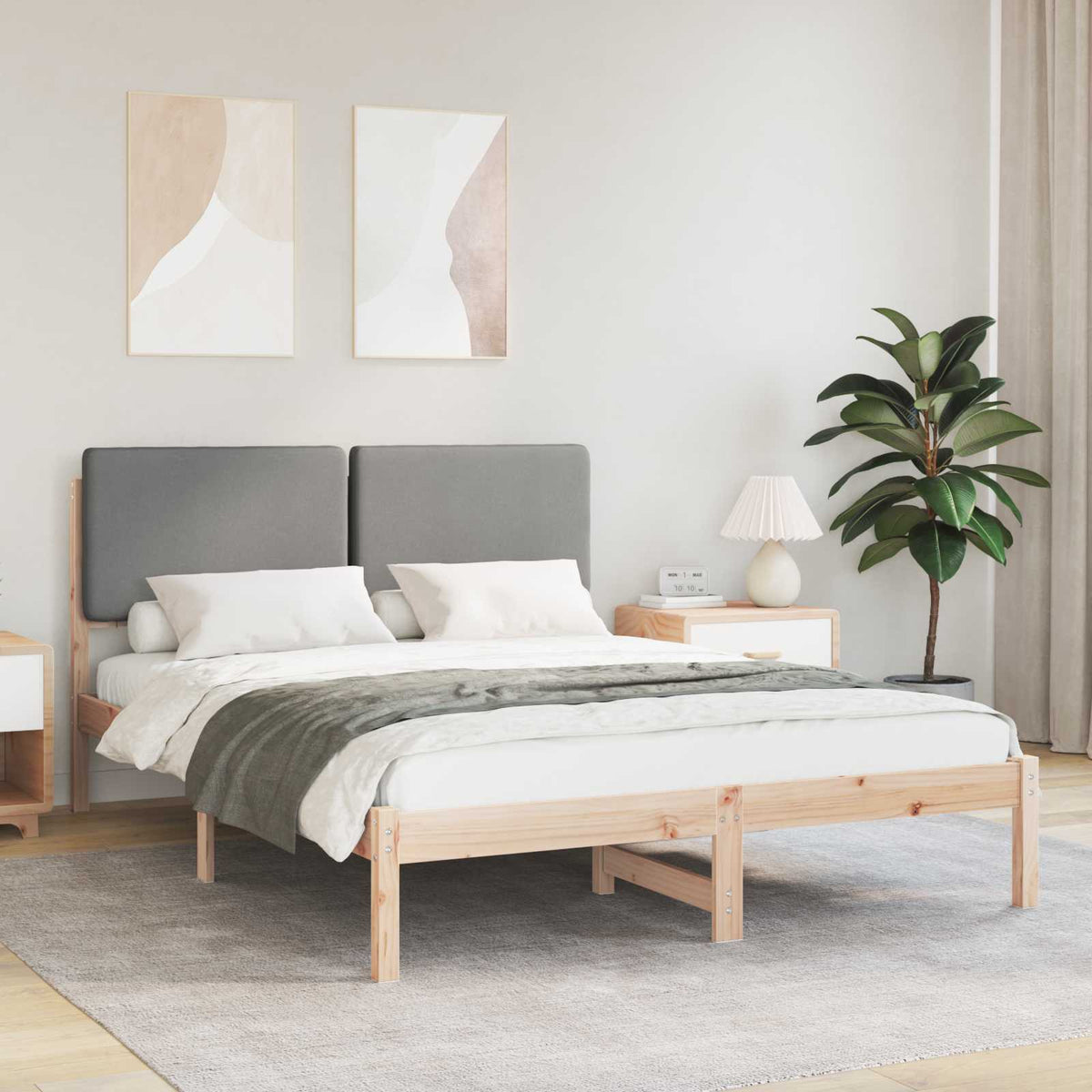 Sengestel med Polstret Hovedgavl Lysegrå 150 x 200 cm