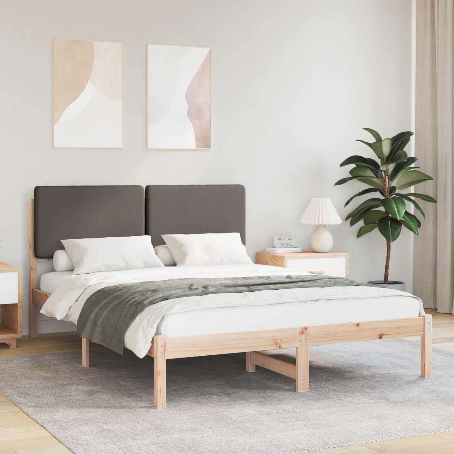 Sengestel med Polstret Hovedgavl Gråbrun 140 x 190 cm