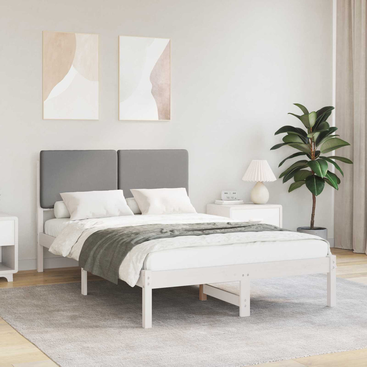 Sengestel med Polstret Hovedgavl Lysegrå 135 x 190 cm