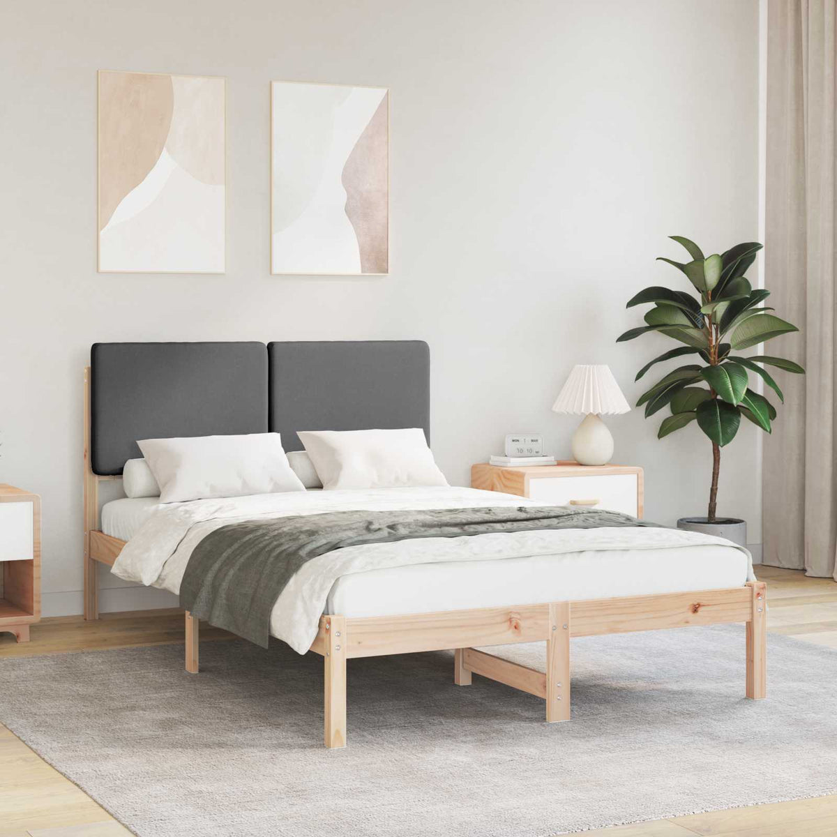 Sengestel med Polstret Hovedgavl Mørkegrå 120 x 190 cm