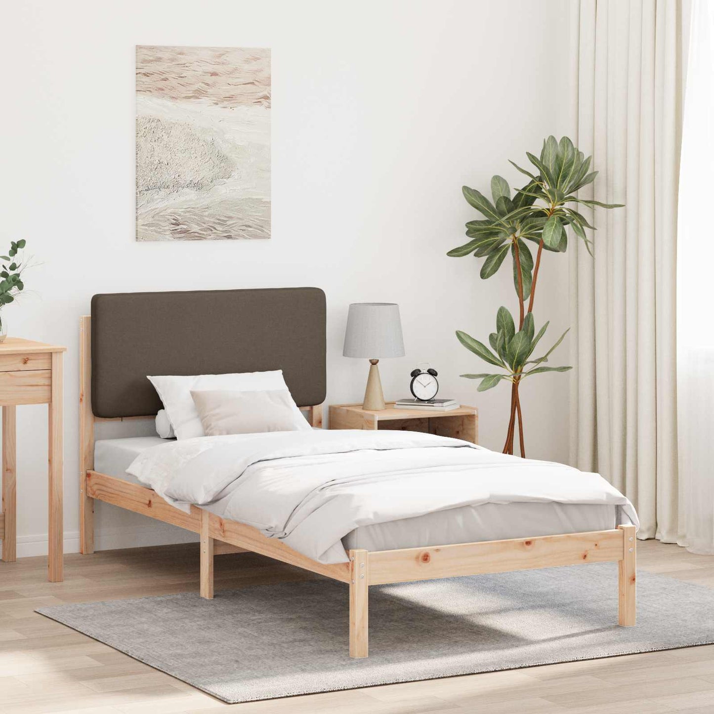 Sengestel med Polstret Hovedgavl Gråbrun 90 x 200 cm