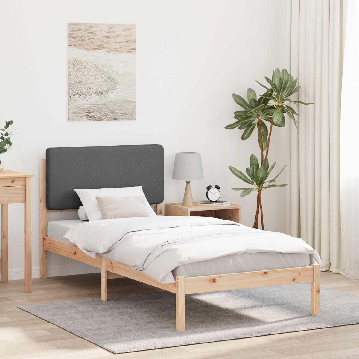 Sengestel med Polstret Hovedgavl Mørkegrå 80 x 200 cm